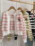 Two Piece Fashion Striped Floral Sweet Knitted Tank Top With Cardigan